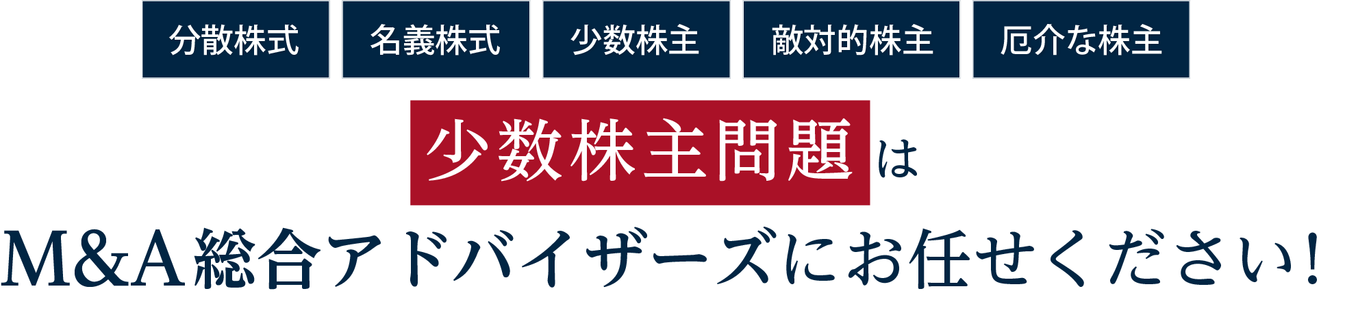 分散株式、名義株式、少数株主、敵対的株主、厄介な株主。少数株主問題はM&A総合アドバイザーズにお任せください！