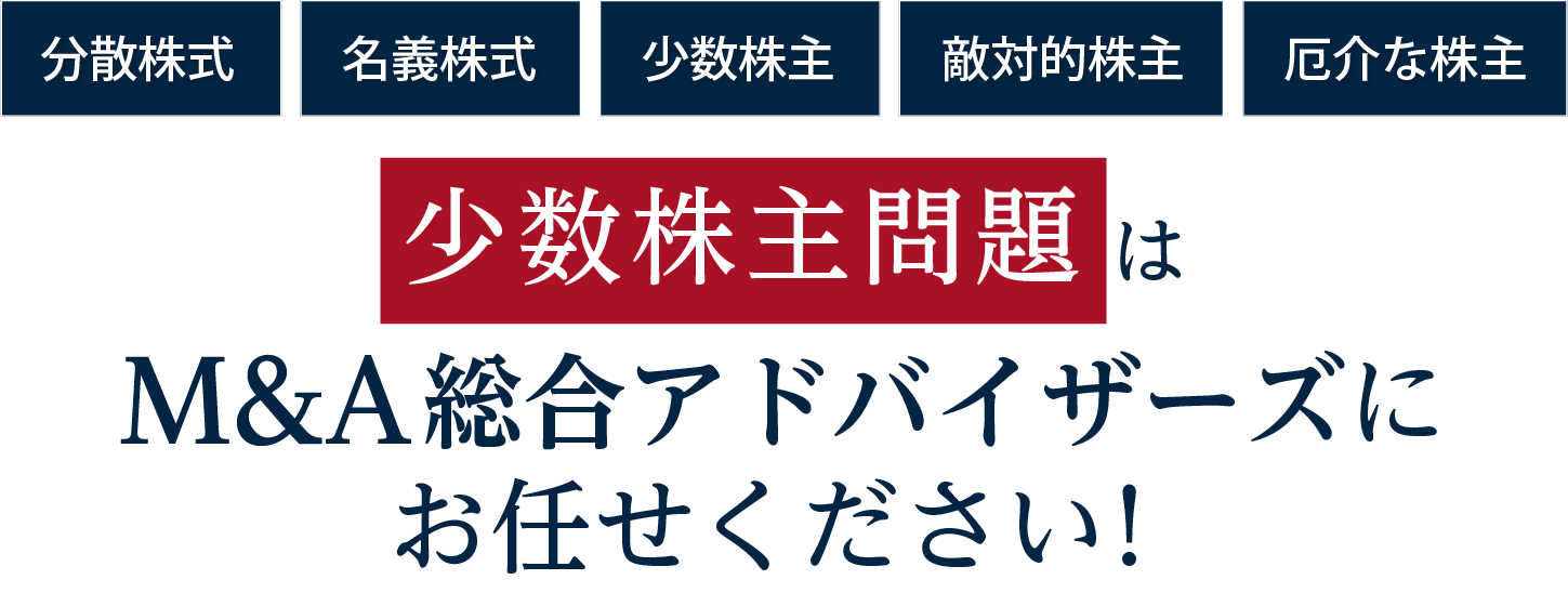 分散株式、名義株式、少数株主、敵対的株主、厄介な株主。少数株主問題はM&A総合アドバイザーズにお任せください！